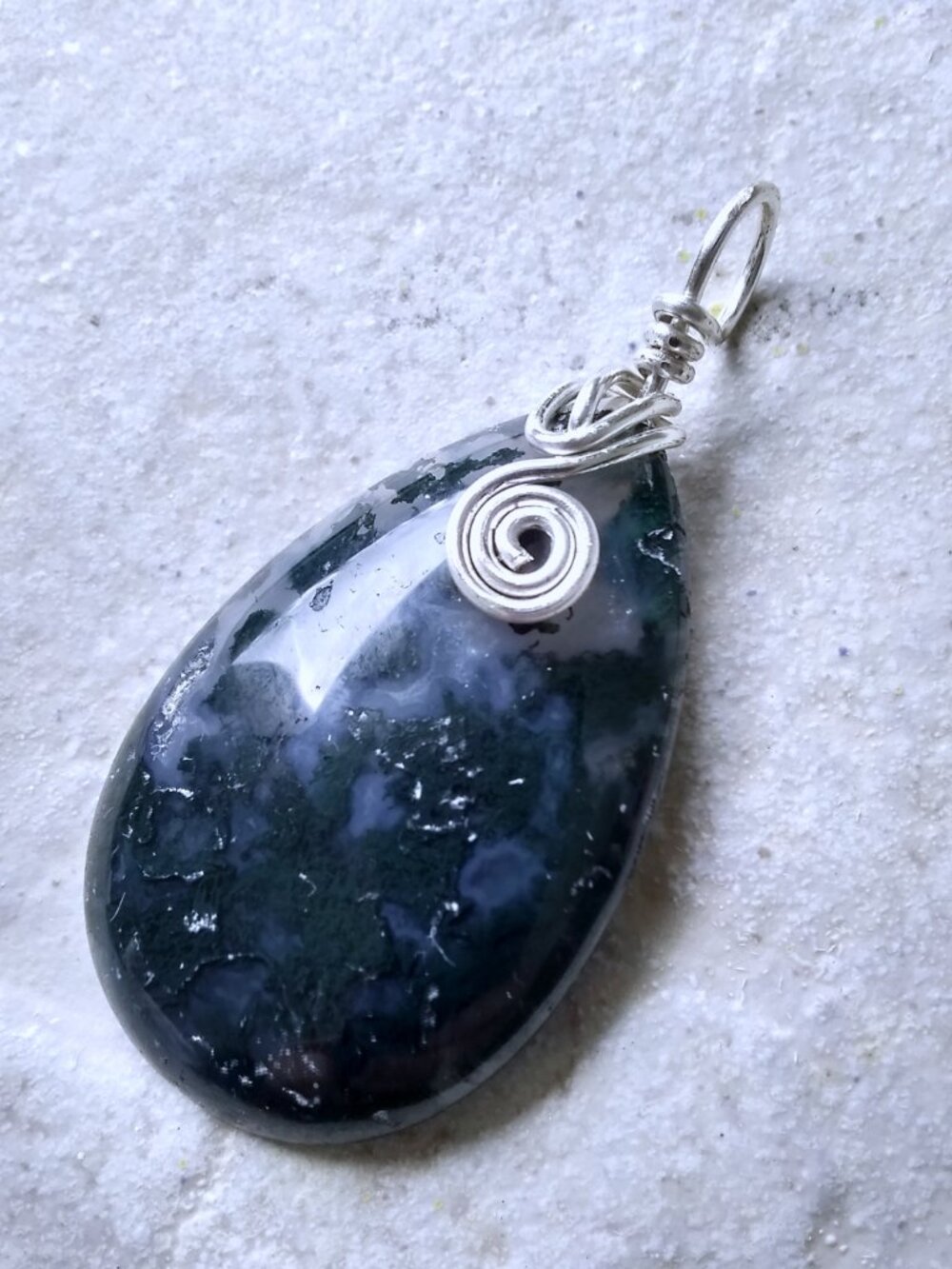 Amazing Moss Agate Pendant - Uniquely Wire Wrapped - ForestCore Dark Alt Gothic